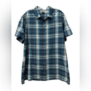 Vince Plaid Short Sleeve Lightweight Button Down Blue White Gray Colorway XL